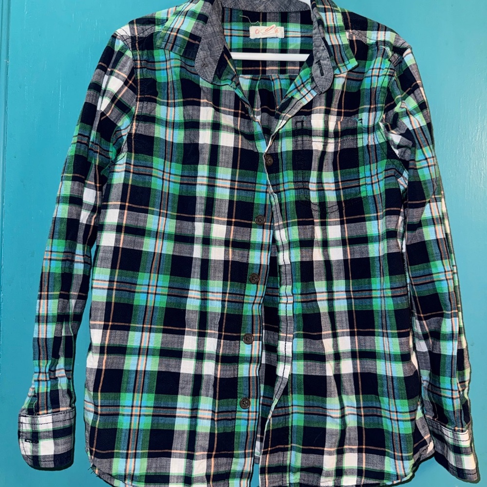 Cat & Jack Green and Black Plaid Button-Down Shirt